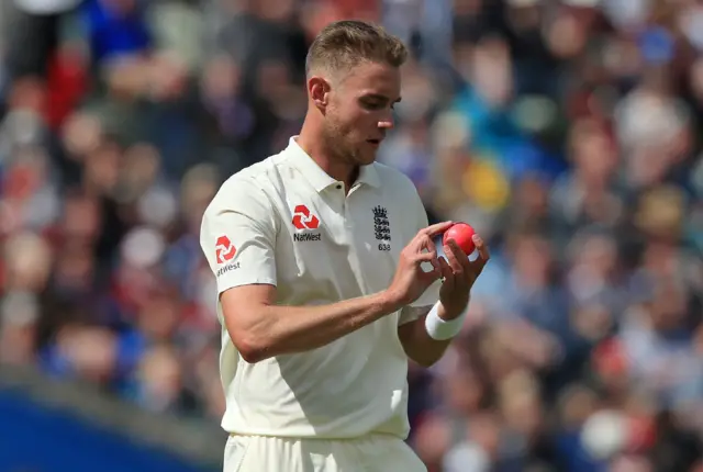 Stuart Broad prepares to bowl