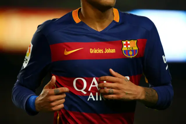 Neymar wearing Barca shirt