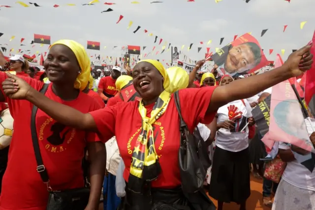 Supporters of Joao Lourenco (unseen), the candidate of the Popular Movement for the Liberation of Angola (MPLA), cheer during his elections campaign rally in Luanda, Angola, 19 August 2017