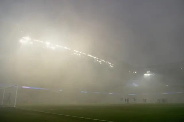 Smoke at the Etihad Stadium