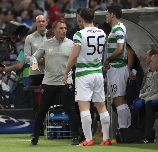 Brendan Rodgers, Anthony Ralston and Tom Rogic