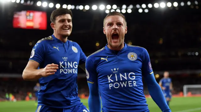 Jamie Vardy and teammate Harry Maguire