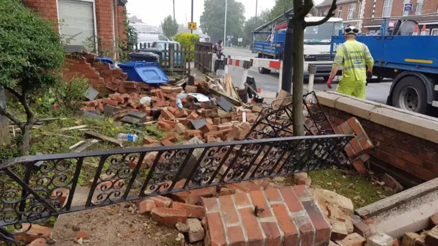 Wall smashed down