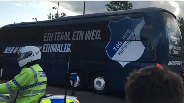 Hoffenheim coach arriving at Anfield