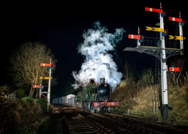 Severn Valley Railway train at night