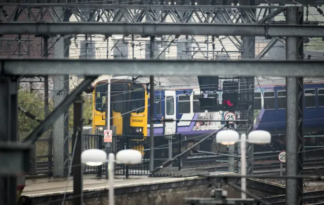 A train at Leeds railway station