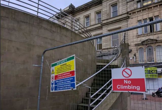 Steps to the waterfall's platform in Derby's market place