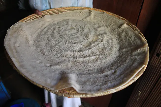 Injera, the tradional Ethiopian flatbread, is made from teff flour