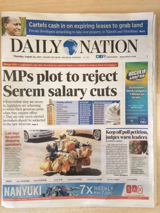 Front page of Daily Nation