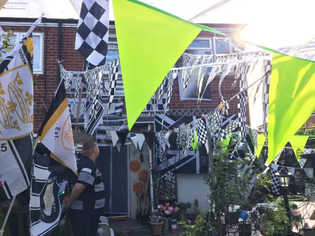 House covered in bunting