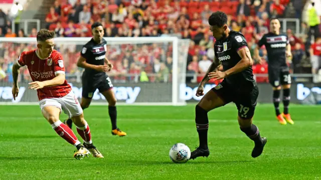 Andre Green (19) of Aston Villa on the attack