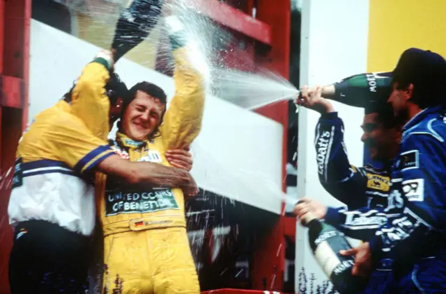 Michael Schumacher wins the 1992 Belgian Grand Prix