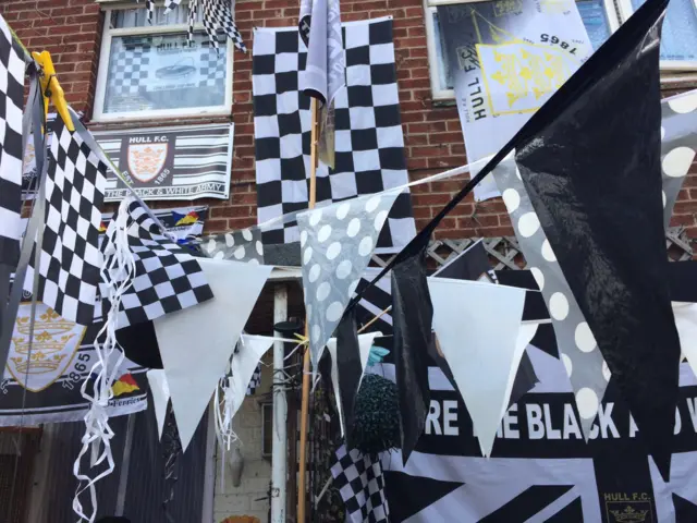 House covered in bunting