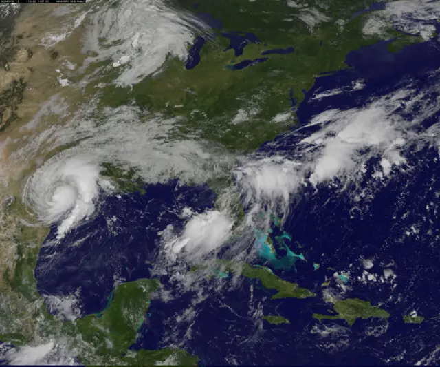 Satellite image showing Hurricane Harvey's location