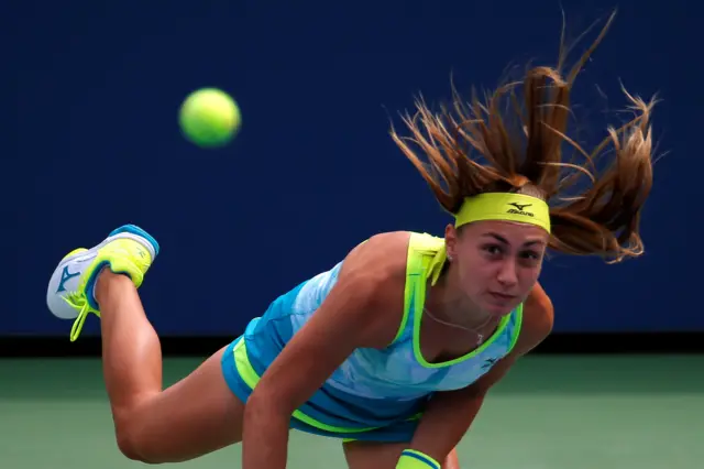 Aleksandra Krunic of Serbia serves