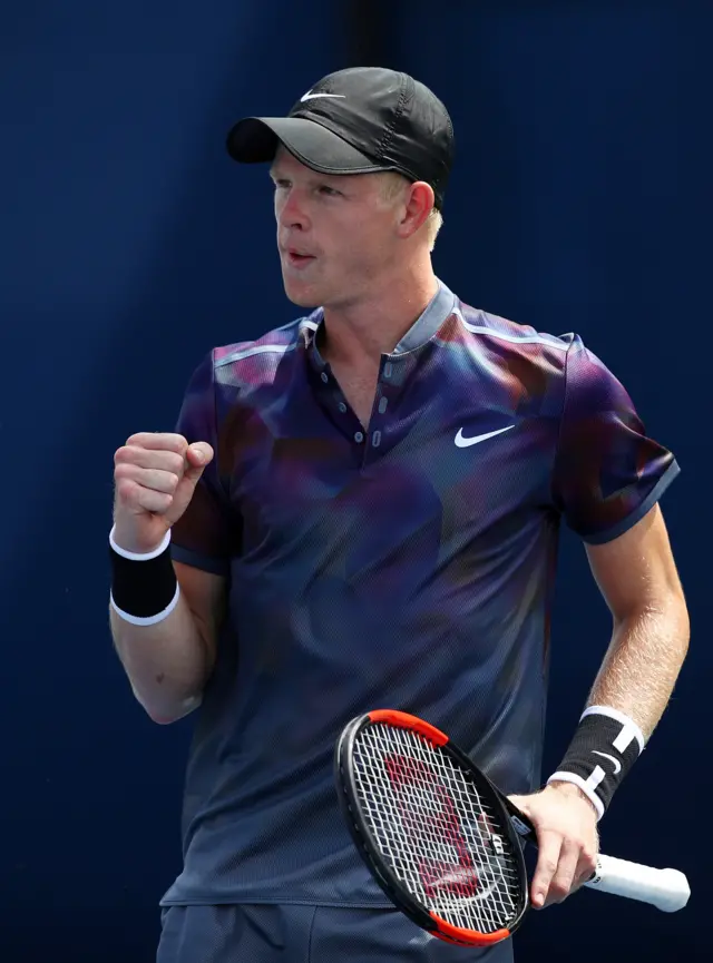 Kyle Edmund of Great Britain celebrates