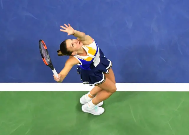 Simona Halep of Romania serves