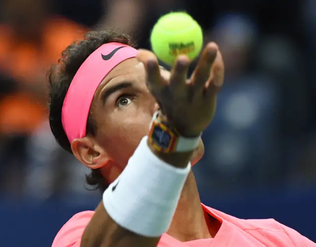 Rafael Nadal of Spain serves