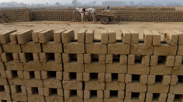 Piles of bricks in India