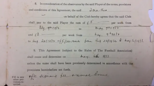 Sir Stanley Matthews' contract