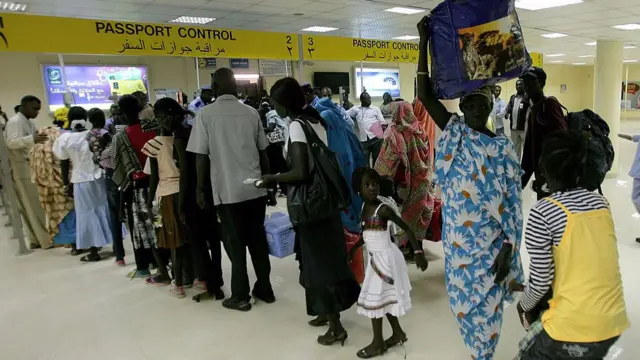 Passport check queue in an airport