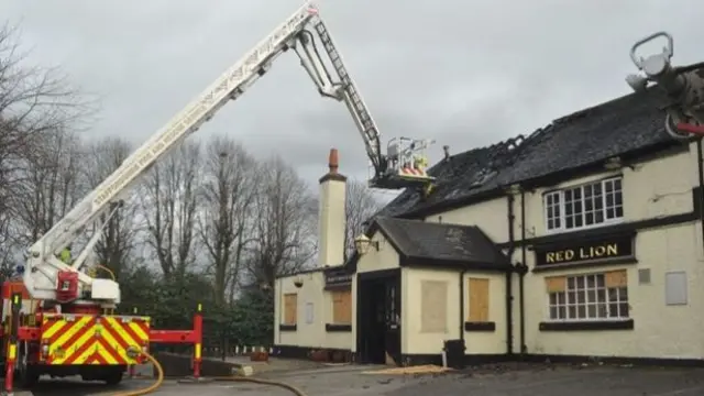 Firefighters at the Red Lion, in Bucknall