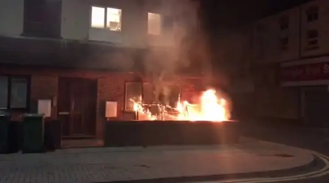 A fire outside a house in Grimsby