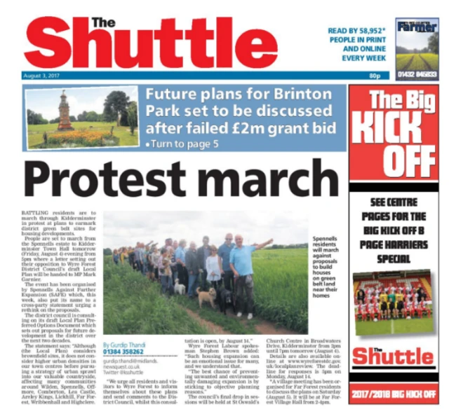 Kidderminster Shuttle front page