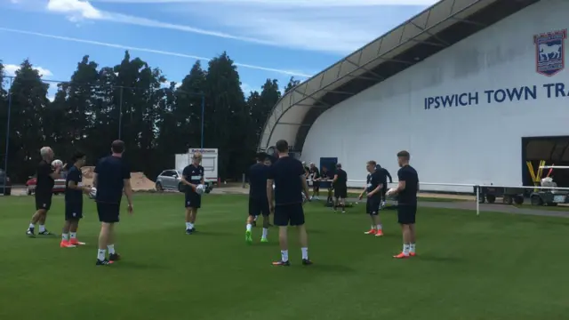 Ipswich Town players in training