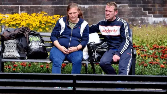 Steve Rennie and Kerry Lowe in Newcastle-under-Lyme's sunken roundabout