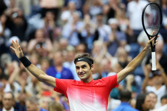 Roger Federer of Switzerland celebrates