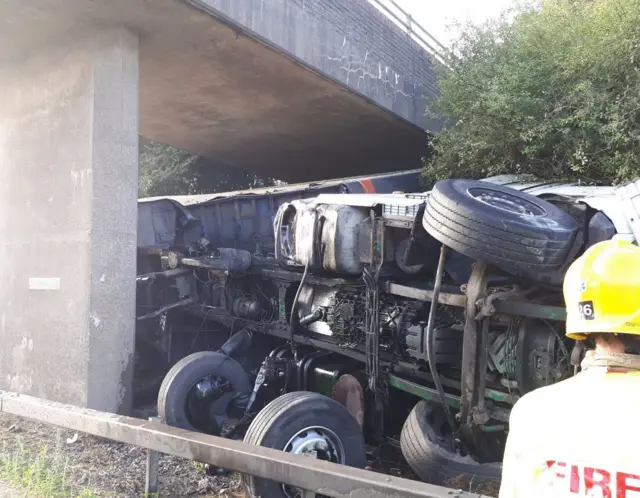 Overturned lorry