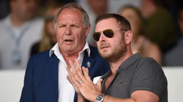 Darragh MacAnthony (right) with Peterborough director of football Barry Fry