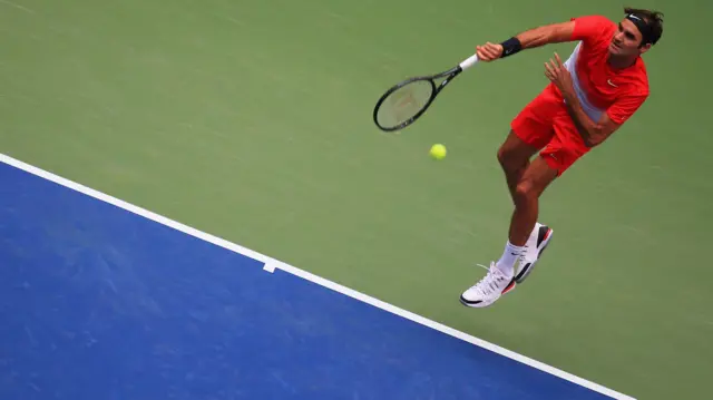 Roger Federer of Switzerland serves