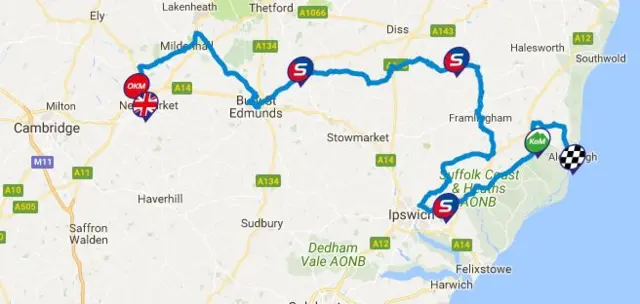 Route of Suffolk Stage 6 race