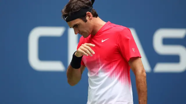 Roger Federer of Switzerland reacts