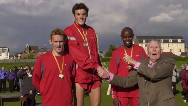 Roger Bannister with Mo Farah