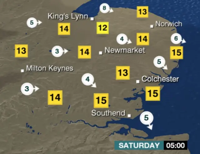 BBC East weather graphic