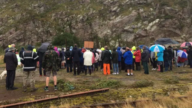 Protesters in Alderney on Wednesday