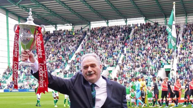 Hibs chairman Rod Petrie with the Championship trophy