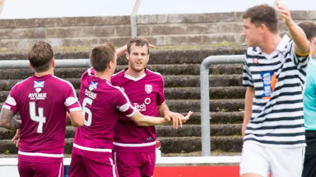 Arbroath celebrate a goal against Queen's Park