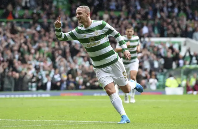 Leigh Griffiths celebrates scoring for Celtic against Hearts