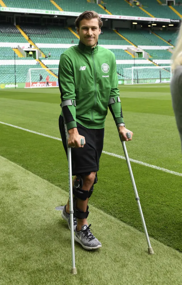 Celtic's Erik Sviatchenko on crutches