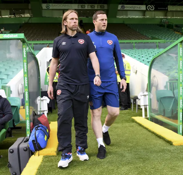 Hearts coach Austin MacPhee and interim boss Jon Daly at Celtic Park