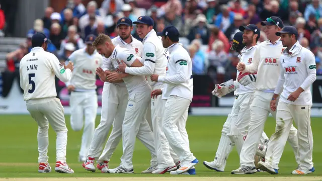 Essex celebrate taking a wicket