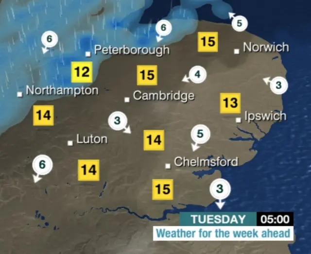 BBC East weather graphic