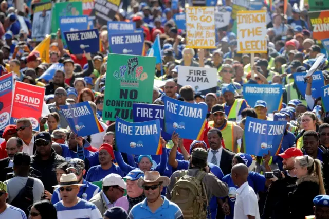 ti-Zuma protesters march ahead of the vote of no confidence against President Jacob Zuma in Cape Town, South Africa, August 8, 2017
