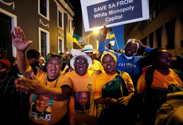 Pro-Zuma supporters celebrate after the vote of no confidence against President Jacob Zuma failed in Cape Town, South Africa, August 8, 2017.