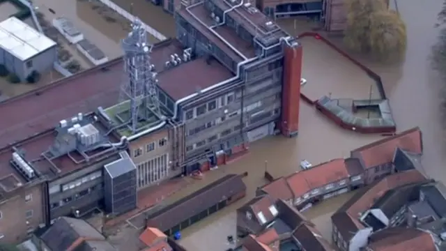 Flooded telephone exchange in York