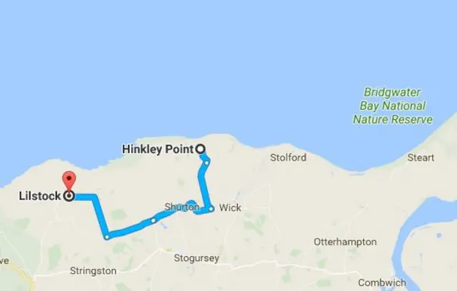 Map showing Lilstock and Hinkley coastal area